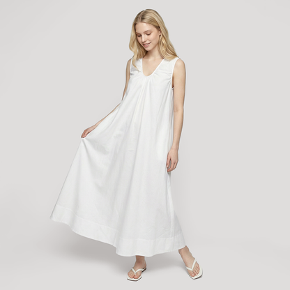 Casual Maxi A-Line Cotton Casual U-Neck Solid Sleeveless Smocked Dress - MYTHSIS