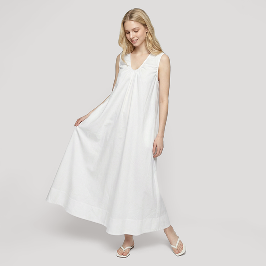 Casual Maxi A-Line Cotton Casual U-Neck Solid Sleeveless Smocked Dress - MYTHSIS