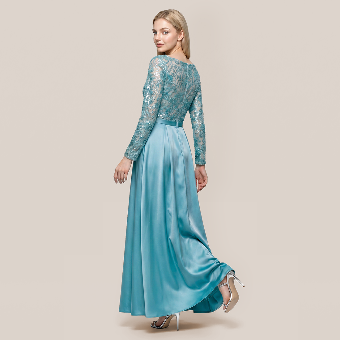 Formal Evening Maxi A-Line Lace Sequin Glam Dress - MYTHSIS