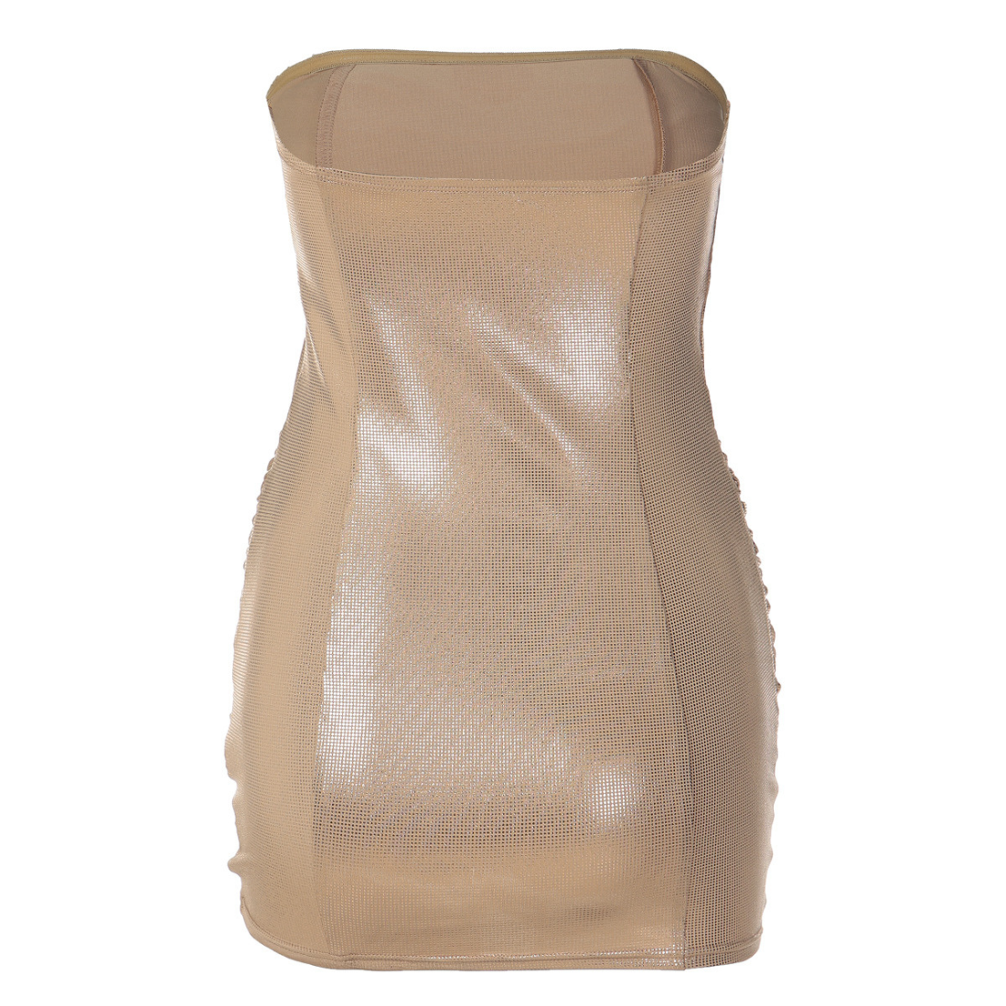 Party & Event Mini Bodycon Polyester Glam Strapless Ruched Metallic Dress - MYTHSIS