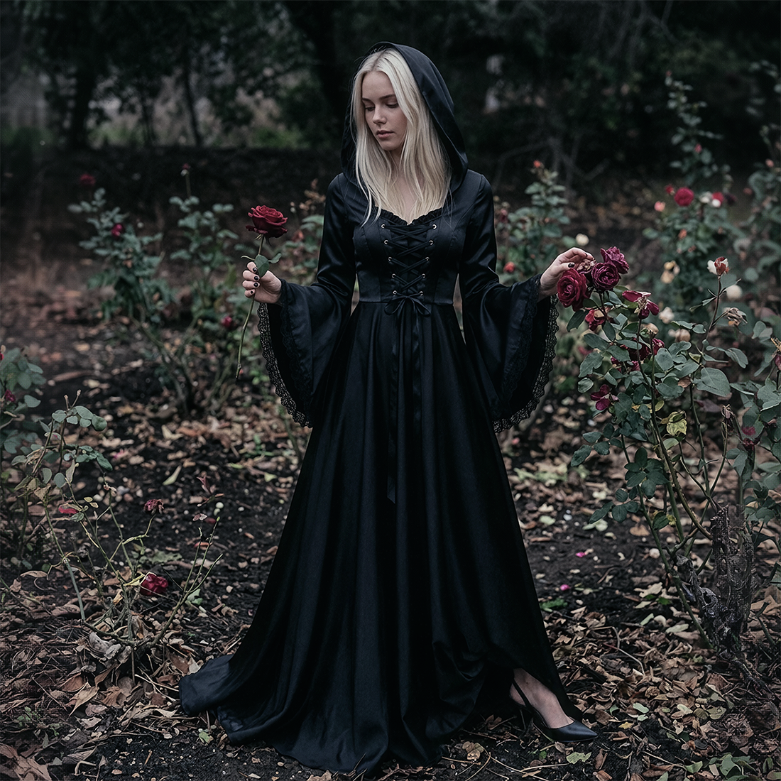 Wholesale Women's Gothic Witch Hooded Halloween Costume Dress