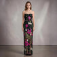 Wholesale Women's Floral Sequin Strapless Maxi Dress – Mesh Panel Evening