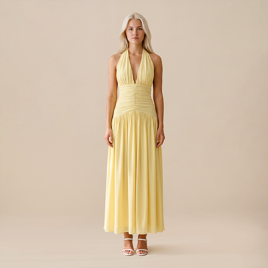 Casual Everyday Maxi A-Line Polyester Chic Halter Neck Solid Sleeveless Dress - Wholesale Dresses Low MOQ - MYTHSIS