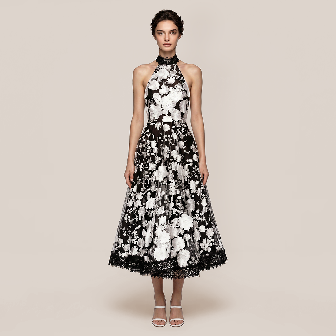 Date Night Maxi A-Line Polyester Sexy 3D Floral Open Back Dress - MYTHSIS