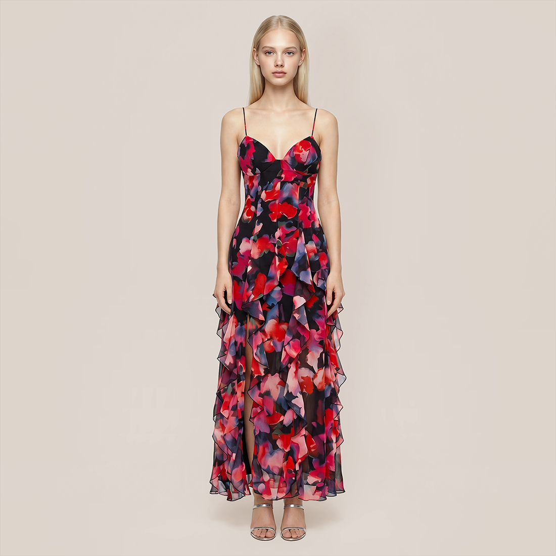 Wedding Guest Maxi A-Line Chiffon Floral Elegant Dress - MYTHSIS
