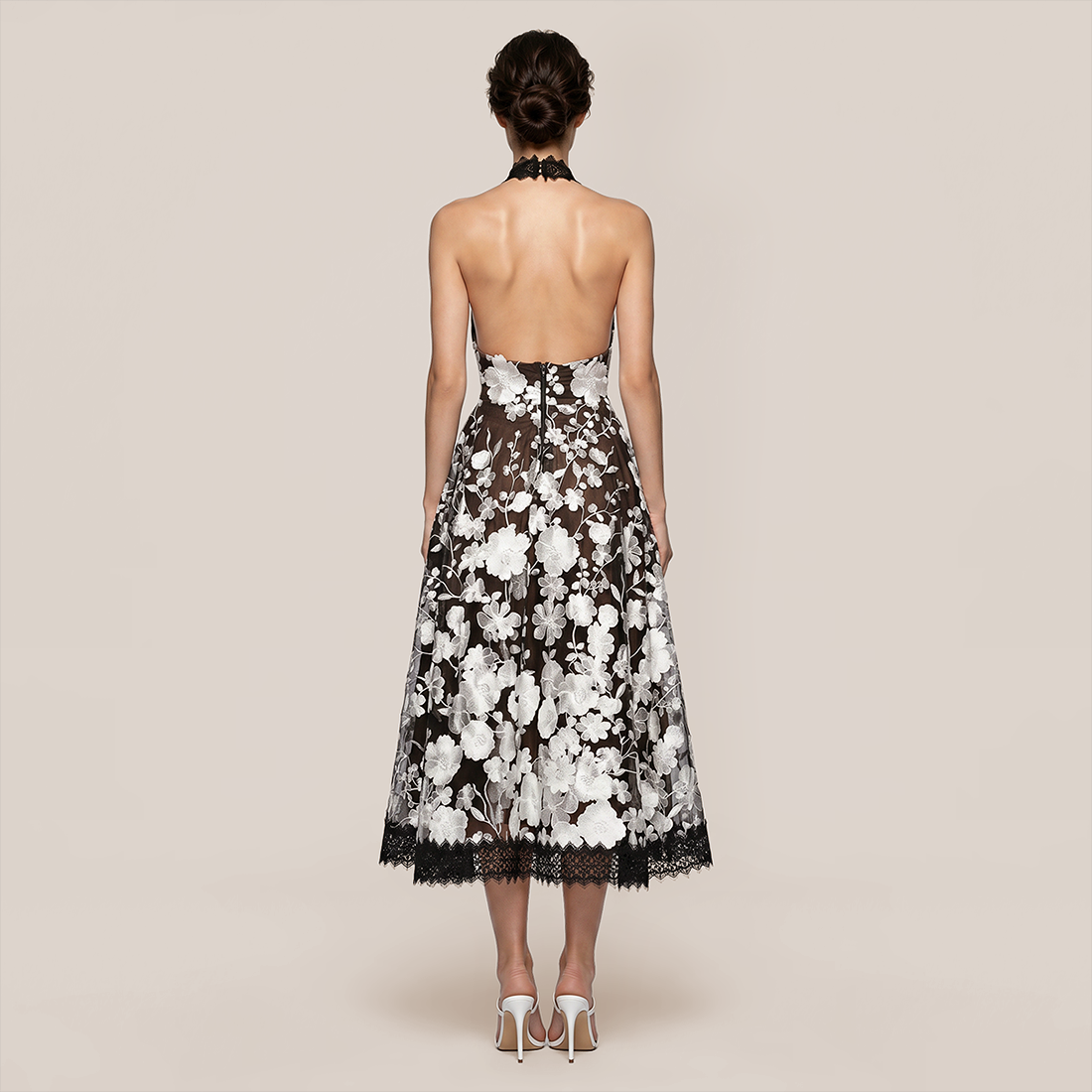 Date Night Maxi A-Line Polyester Sexy 3D Floral Open Back Dress - MYTHSIS