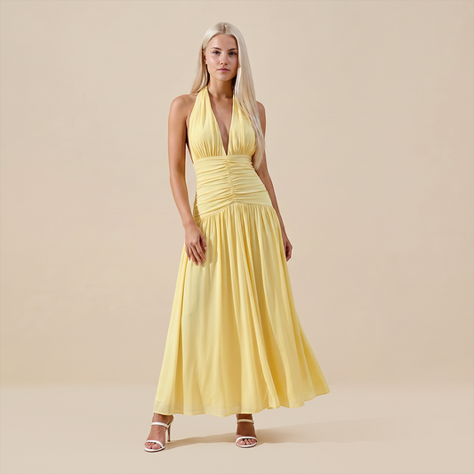 Casual Everyday Mini Sheath Polyester Chic Halter Neck Solid Sleeveless Dress - MYTHSIS