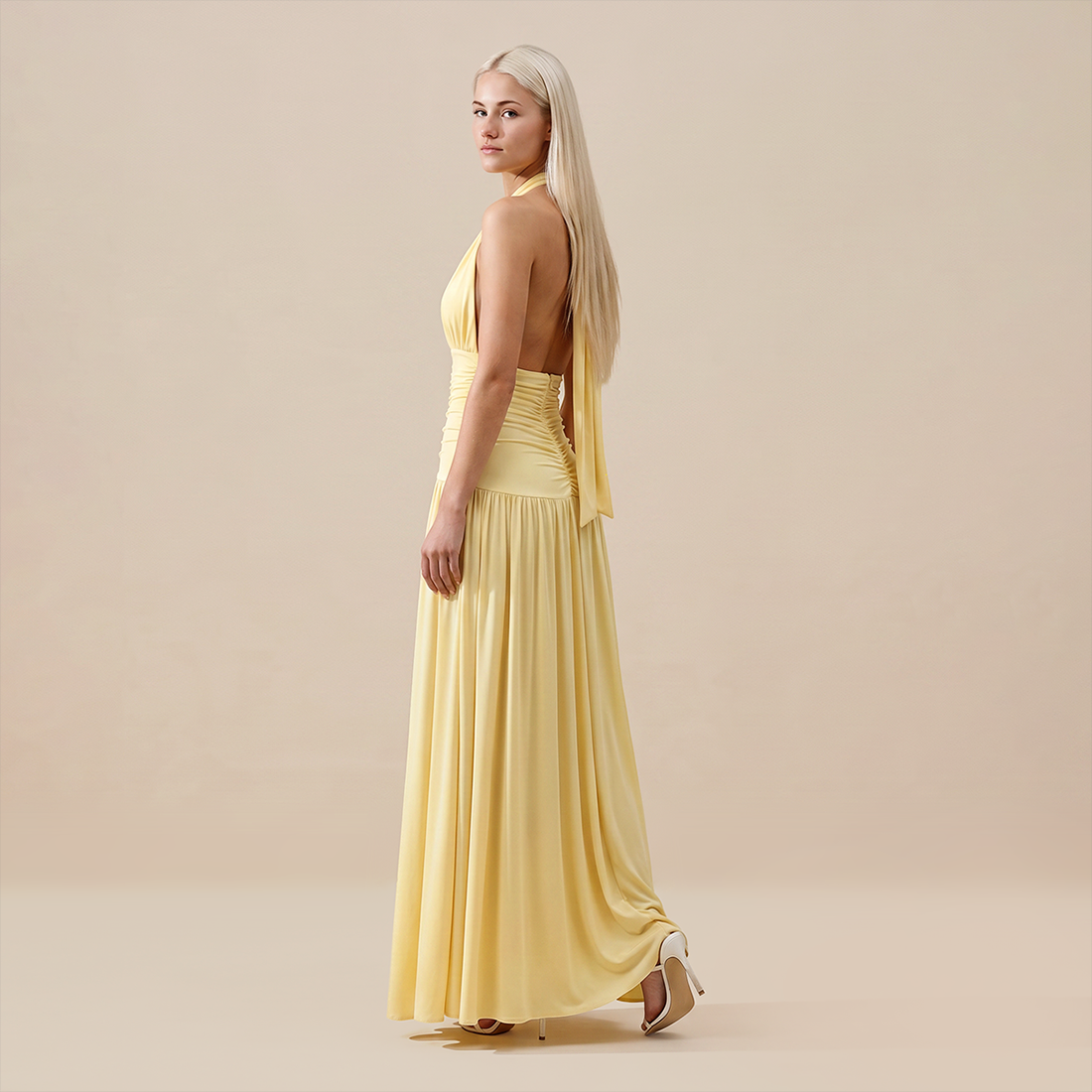 Casual Everyday Maxi A-Line Polyester Chic Halter Neck Solid Sleeveless Dress - Wholesale Dresses Low MOQ - MYTHSIS