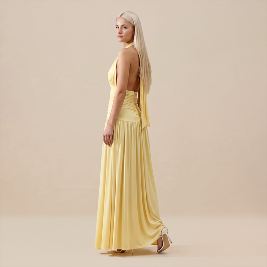 Casual Everyday Maxi A-Line Polyester Chic Halter Neck Solid Sleeveless Dress - Wholesale Dresses Low MOQ - MYTHSIS