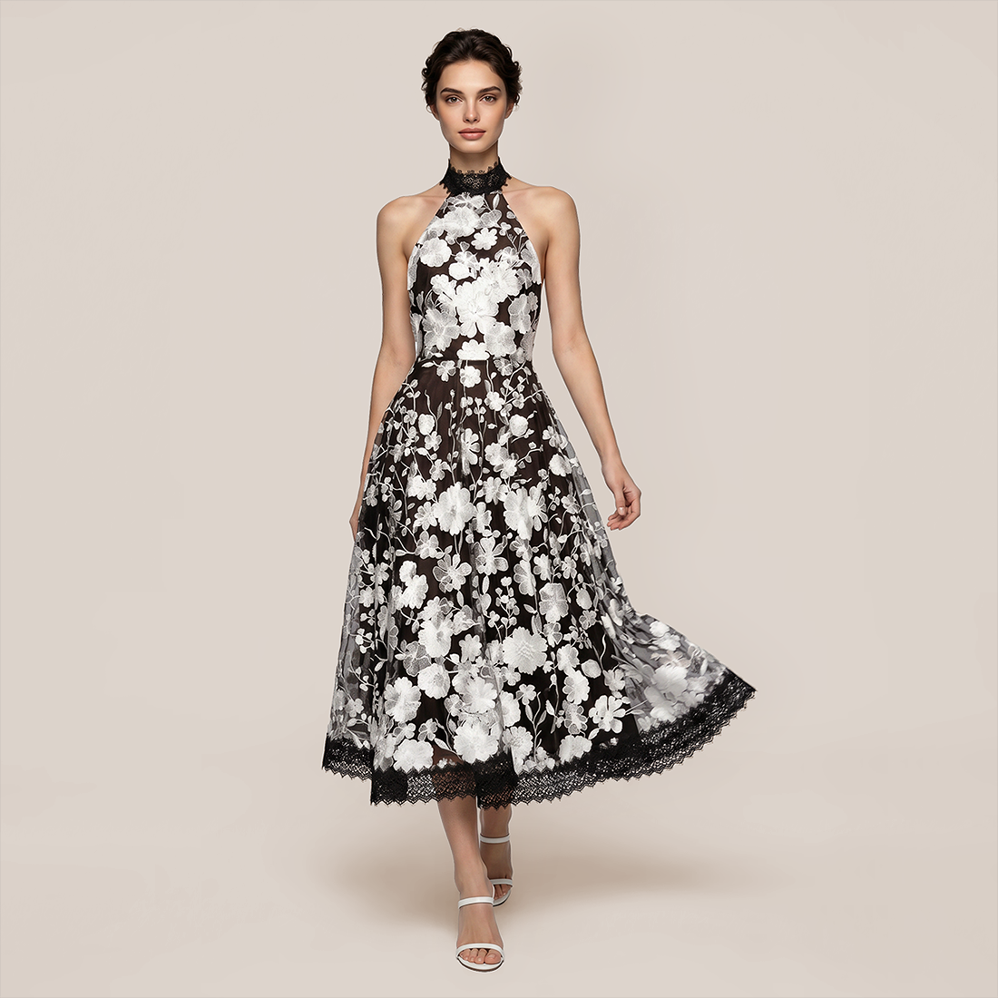 Date Night Maxi A-Line Polyester Sexy 3D Floral Open Back Dress - MYTHSIS