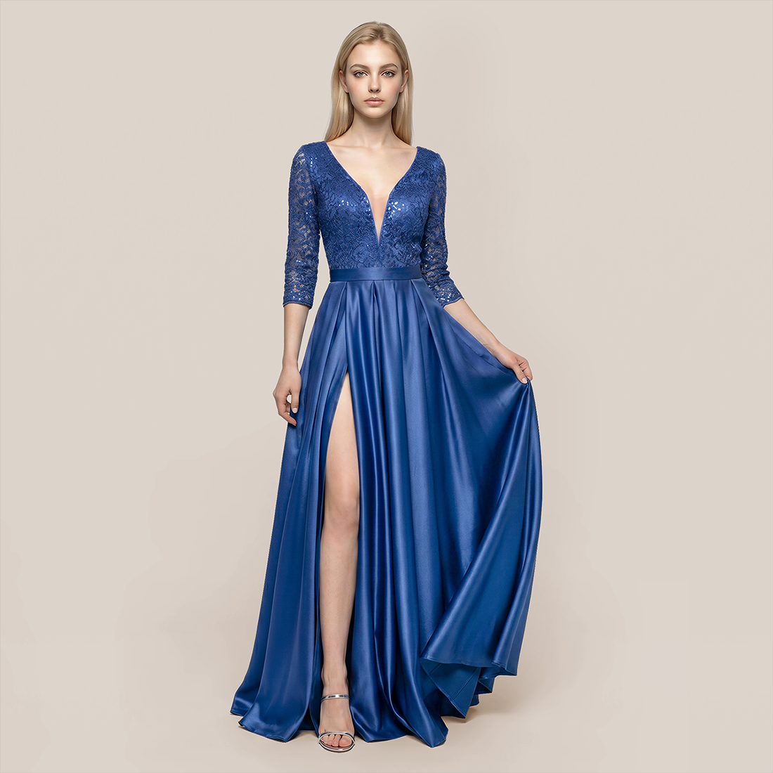 Formal Evening Maxi A-Line Lace Sequin Glam Dress - MYTHSIS