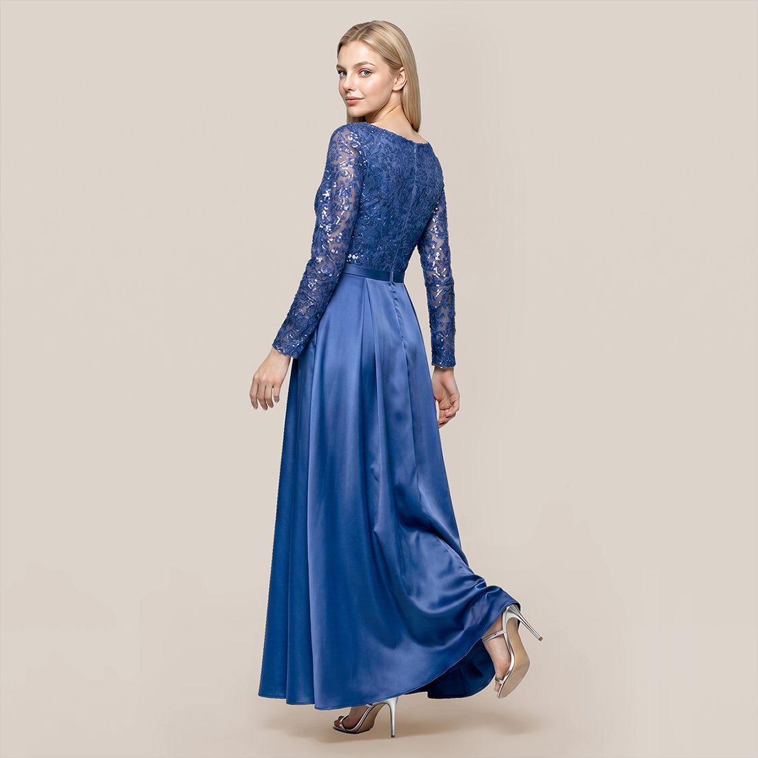 Formal Evening Maxi A-Line Lace Sequin Glam Dress - MYTHSIS
