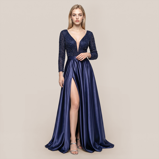Formal Evening Maxi A-Line Lace Sequin Glam Dress - MYTHSIS