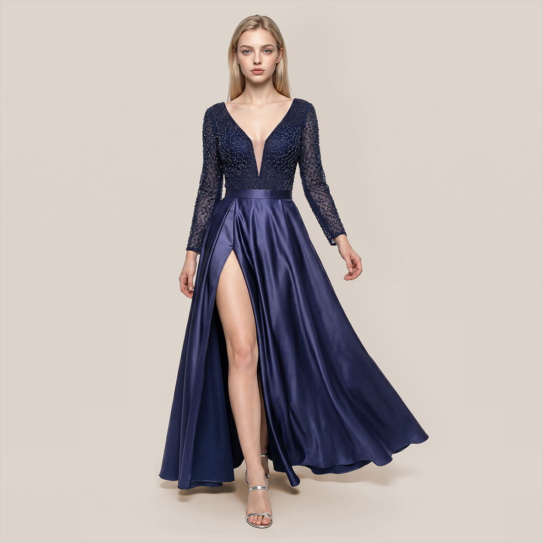 Formal Evening Maxi A-Line Lace Sequin Glam Dress - MYTHSIS