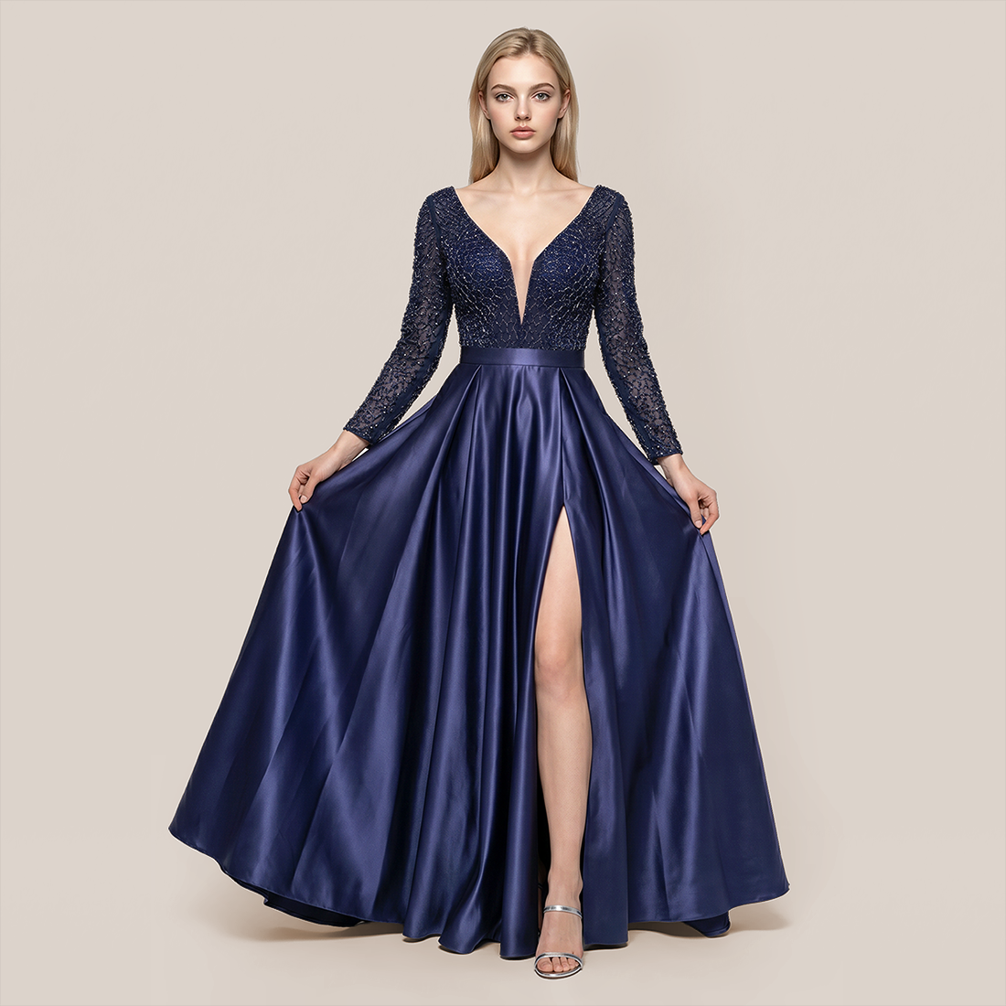 Formal Evening Maxi A-Line Lace Sequin Glam Dress - MYTHSIS
