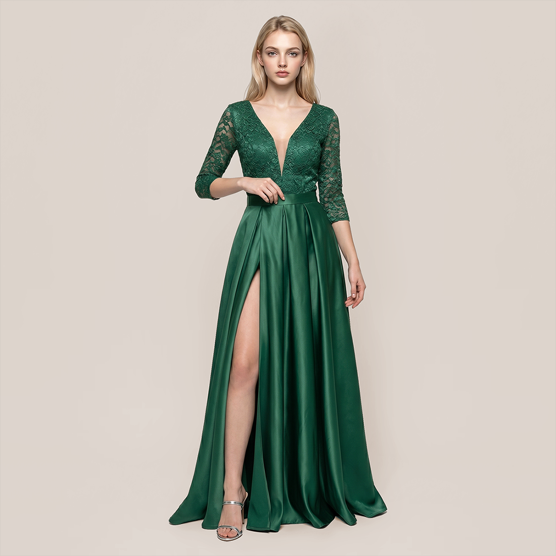 Formal Evening Maxi A-Line Lace Sequin Glam Dress - MYTHSIS