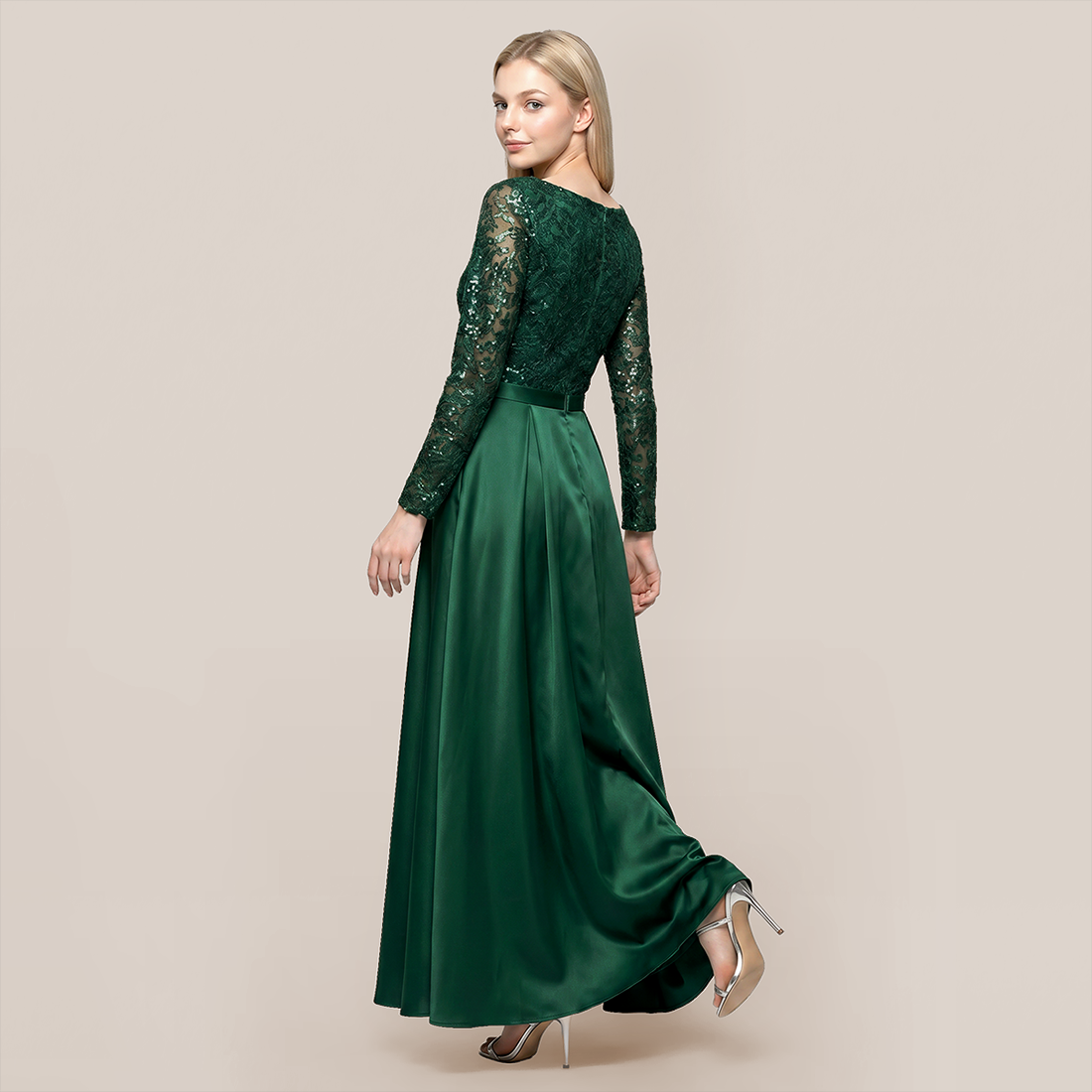 Formal Evening Maxi A-Line Lace Sequin Glam Dress - MYTHSIS