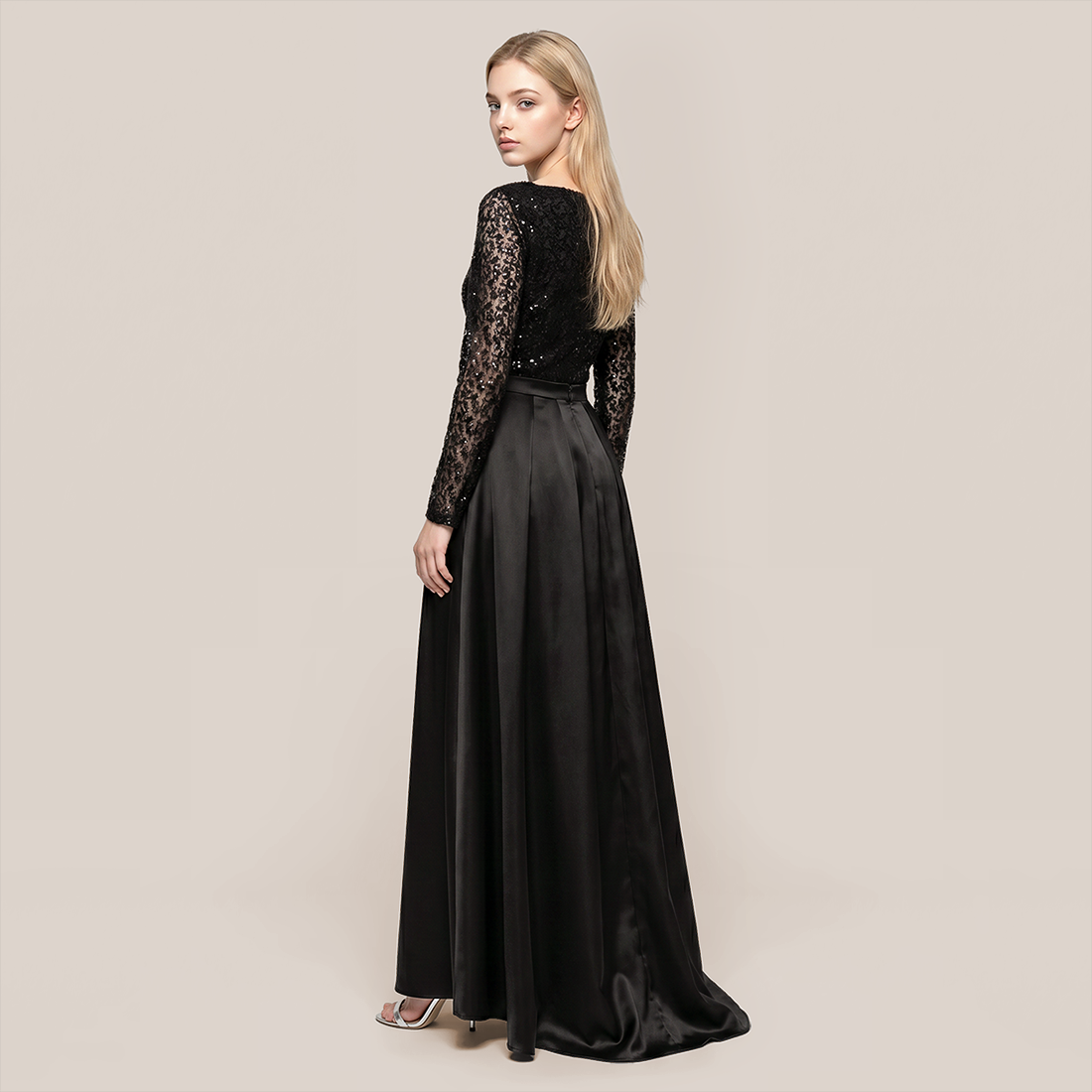 Formal Evening Maxi A-Line Lace Sequin Glam Dress - MYTHSIS