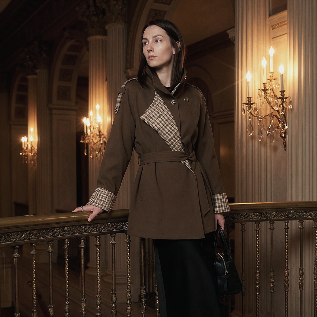 Wholesale Women's Mid-Length Patchwork Trench Coat