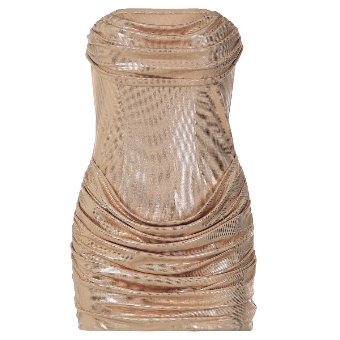 Party & Event Mini Bodycon Polyester Glam Strapless Ruched Metallic Dress - MYTHSIS