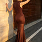 【Party & Event】 Maxi Mermaid Tulle Polyester Sexy Mock Neck Rhinestone Dress - MYTHSIS