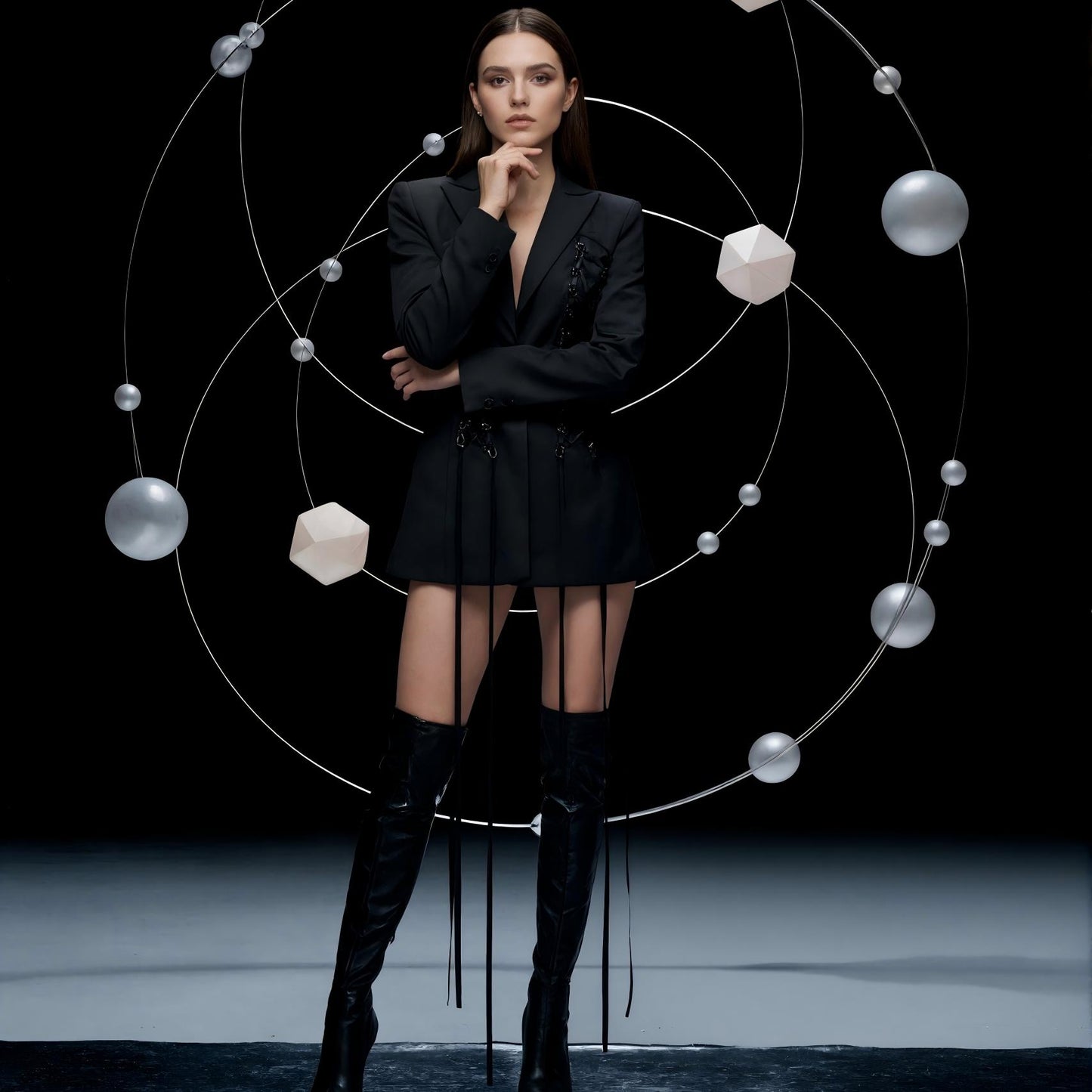 【Party & Event】 Mini Sheath Polyester Sexy Deep V-Neck Cross Tie-Up Blazer Dress - MYTHSIS