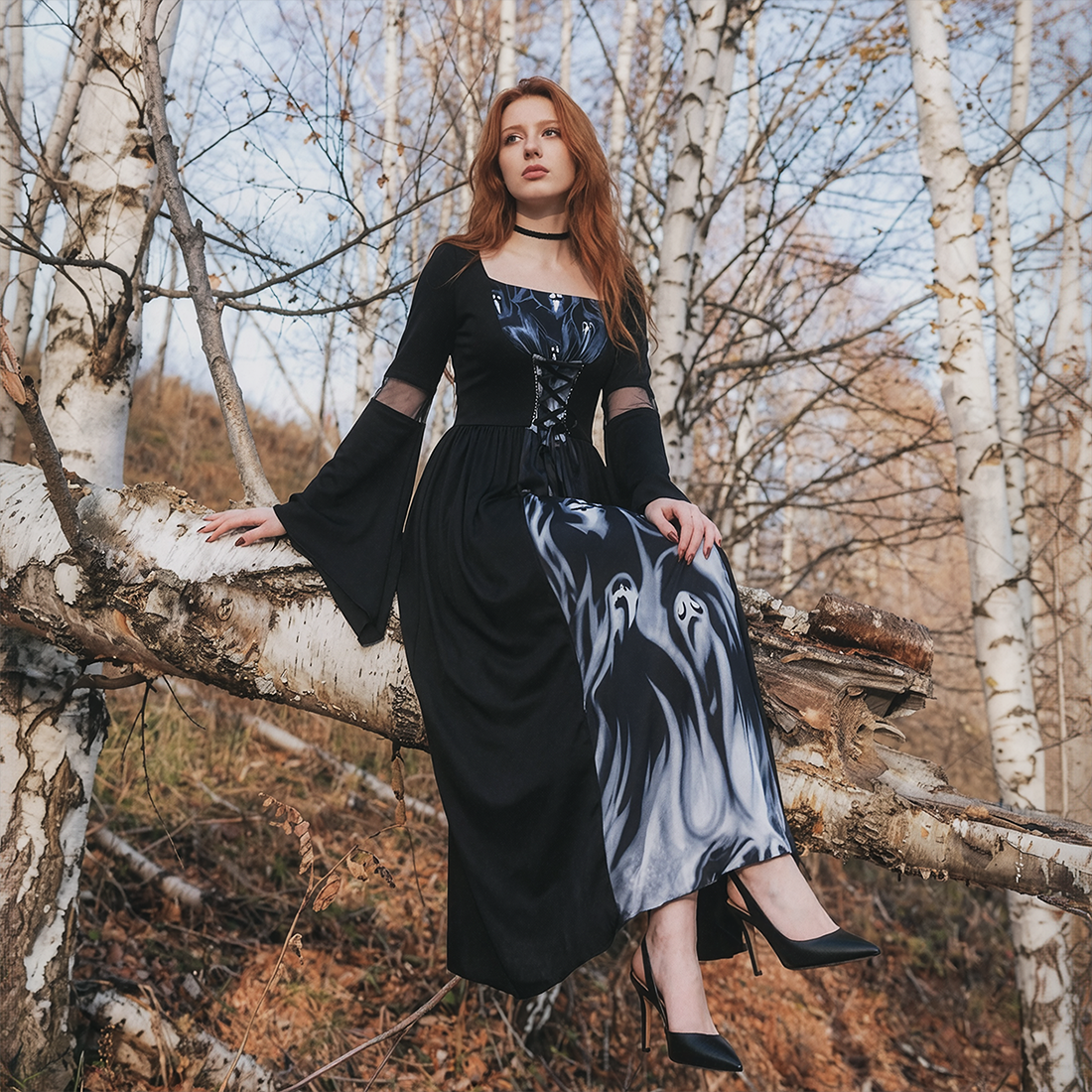 Wholesale Women's Witch Hooded Halloween Costume Long Dress