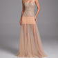 【Party & Event】 Maxi Sheath Polyester Sexy Straight Neck Rhinestone Mesh Spliced - MYTHSIS