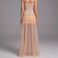【Party & Event】 Maxi Sheath Polyester Sexy Straight Neck Rhinestone Mesh Spliced - MYTHSIS