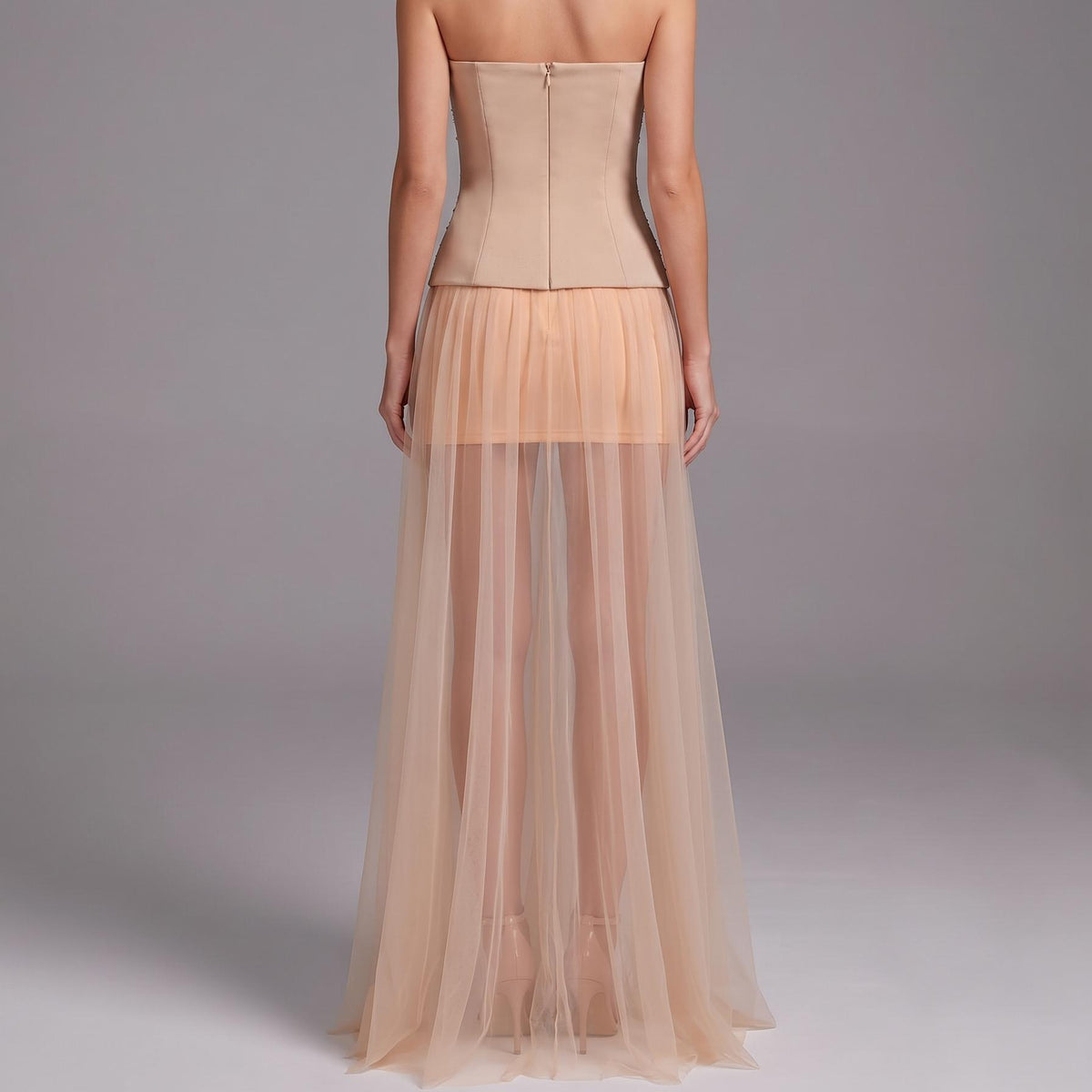 【Party & Event】 Maxi Sheath Polyester Sexy Straight Neck Rhinestone Mesh Spliced - MYTHSIS