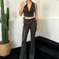 【Party & Event】 Slim Fit Polyester Elegant Halter Rhinestone Wide-Leg Two-Piece Pants Set - MYTHSIS