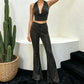 【Party & Event】 Slim Fit Polyester Elegant Halter Rhinestone Wide-Leg Two-Piece Pants Set - MYTHSIS