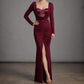 【Party & Event】 Maxi Sheath Polyester Sexy Cowl Neck Ruched Long Sleeve Dress - MYTHSIS