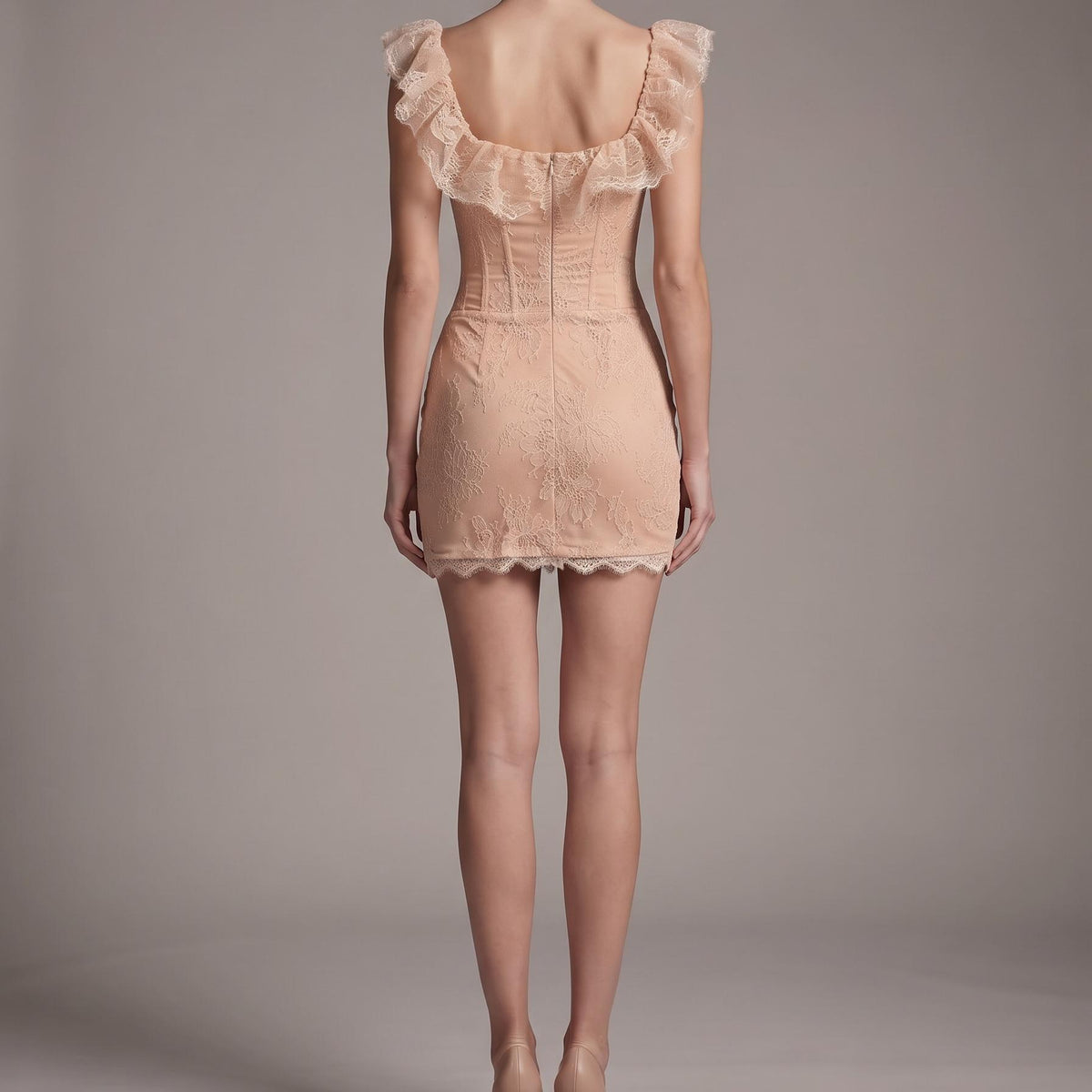 【Party & Event】 Mini Bodycon Polyester Sexy Round Neck Ruffle Mesh Spliced - MYTHSIS