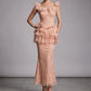 【Party & Event】 Maxi Slim Fit Polyester Sexy Square Neck Ruffle Spliced Two-Piece Skirt Set - MYTHSIS