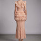 【Party & Event】 Maxi Slim Fit Polyester Sexy Square Neck Ruffle Spliced Two-Piece Skirt Set - MYTHSIS
