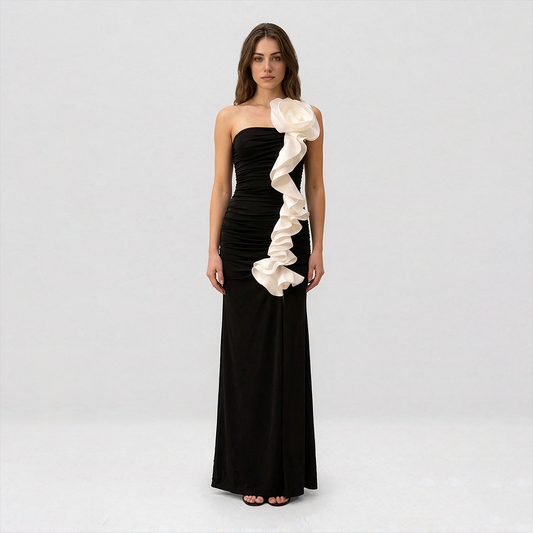 【Party & Event】 Maxi Mermaid Acetate Satin Triacetate Sexy Strapless 3D Flower Dress - MYTHSIS