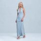 【Casual Everyday】 Maxi A-Line Polyester Elegant Spaghetti Strap Tie-Up Backless Polka Dot Dress - MYTHSIS