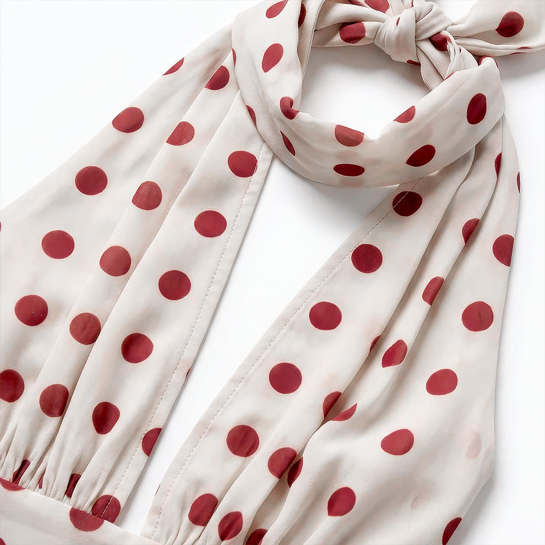 【Casual Everyday】 Maxi A-Line Polyester Elegant Spaghetti Strap Tie-Up Backless Polka Dot Dress - MYTHSIS