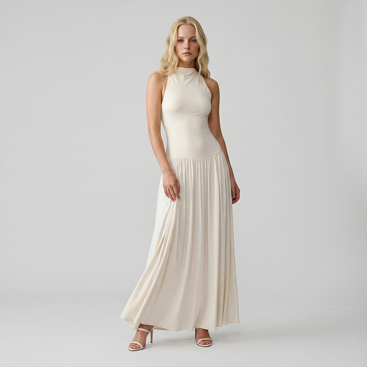 【Casual Everyday】 Maxi Sheath Polyester Elegant Round Neck Spliced Sleeveless Back Detail Dress - MYTHSIS