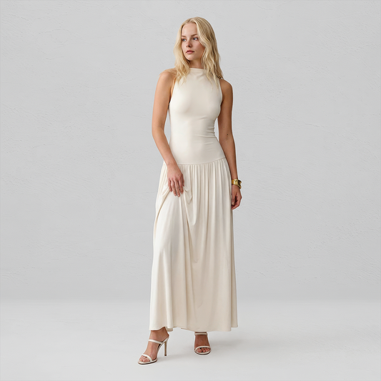 【Casual Everyday】 Maxi Sheath Polyester Elegant Round Neck Spliced Sleeveless Back Detail Dress - MYTHSIS
