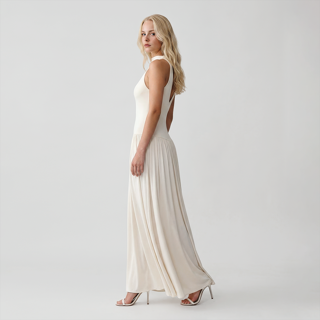 【Casual Everyday】 Maxi Sheath Polyester Elegant Round Neck Spliced Sleeveless Back Detail Dress - MYTHSIS