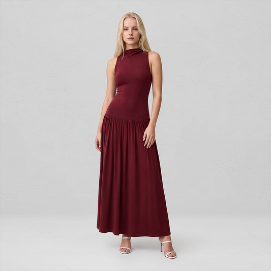 【Casual Everyday】 Maxi Sheath Polyester Elegant Round Neck Spliced Sleeveless Back Detail Dress - MYTHSIS