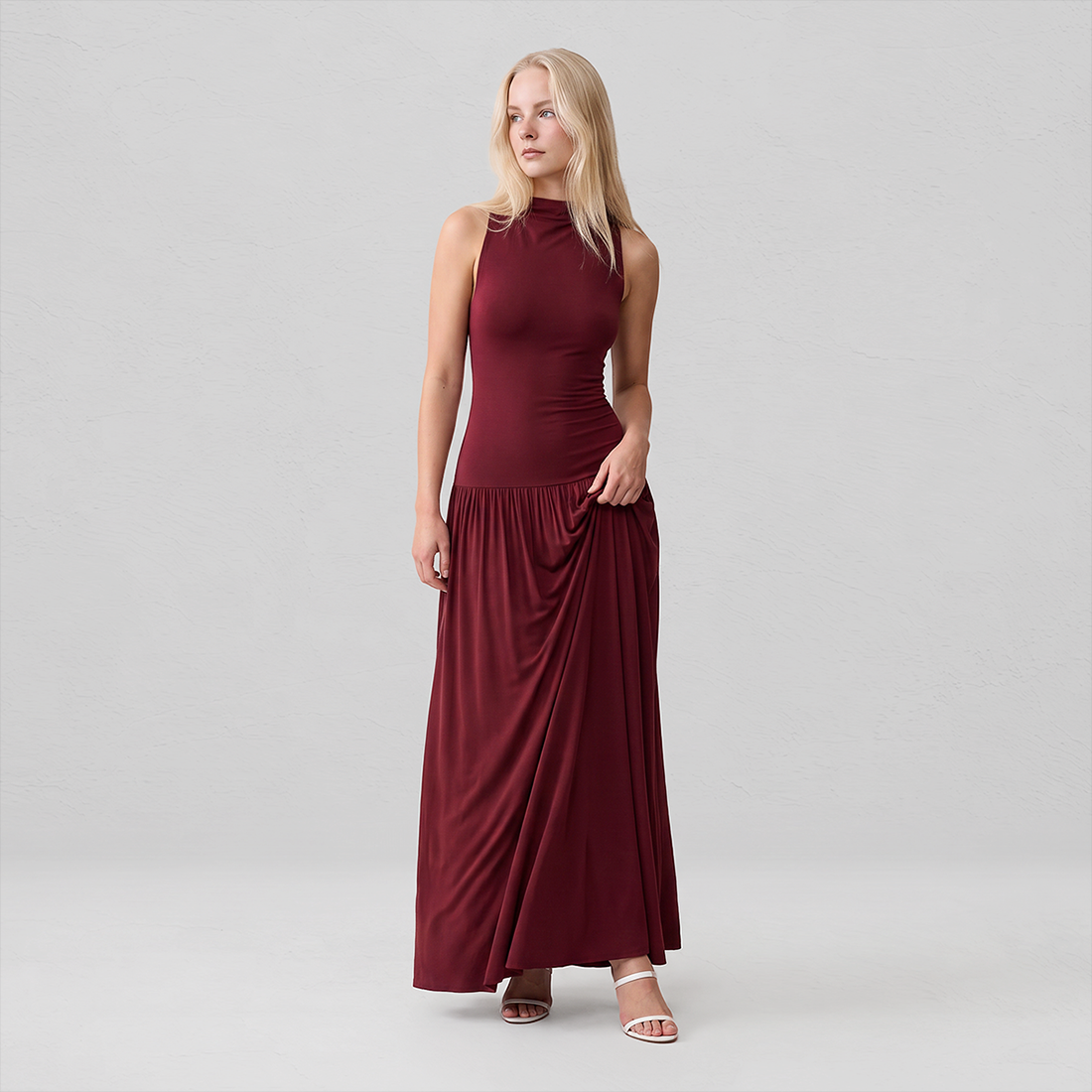 【Casual Everyday】 Maxi Sheath Polyester Elegant Round Neck Spliced Sleeveless Back Detail Dress - MYTHSIS