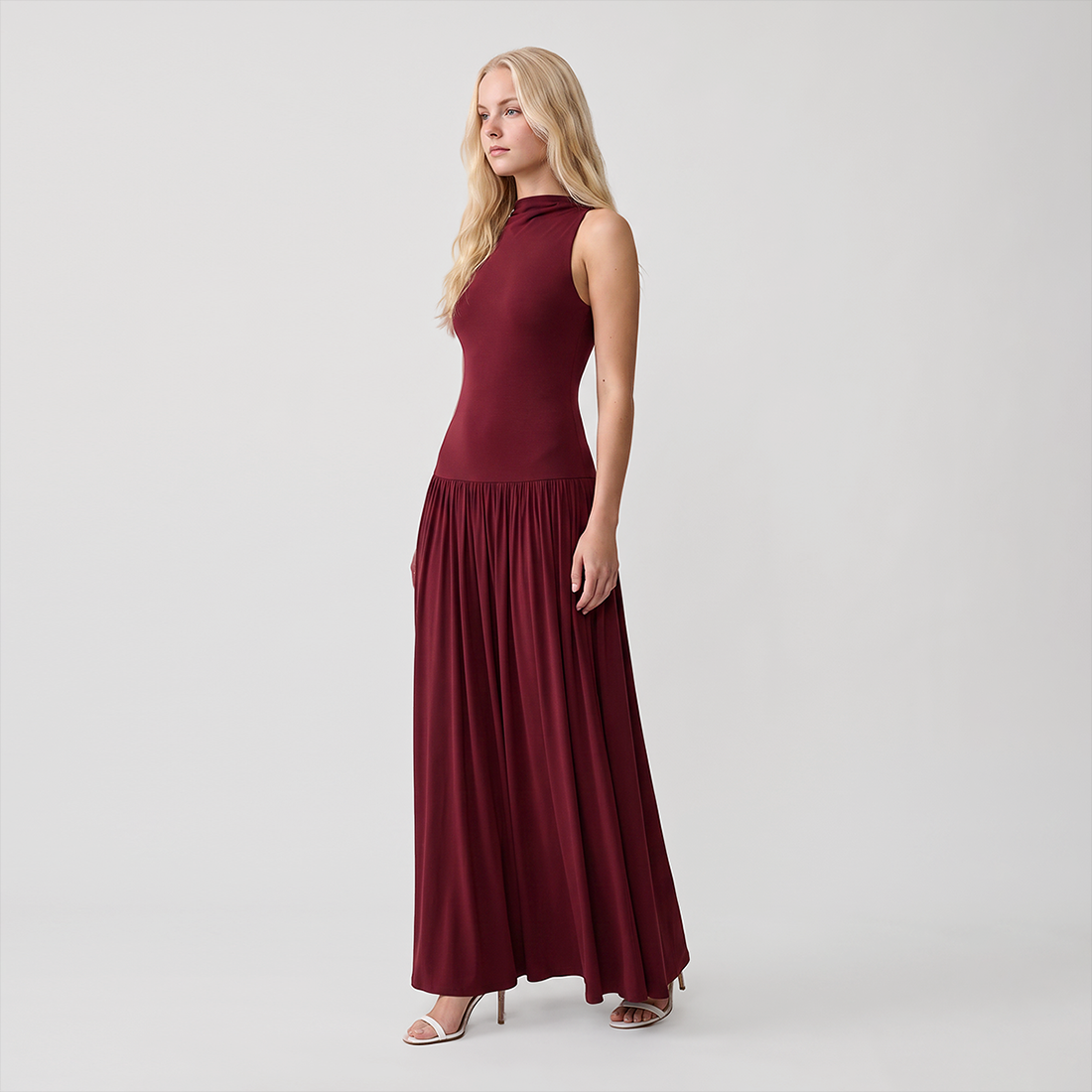 【Casual Everyday】 Maxi Sheath Polyester Elegant Round Neck Spliced Sleeveless Back Detail Dress - MYTHSIS