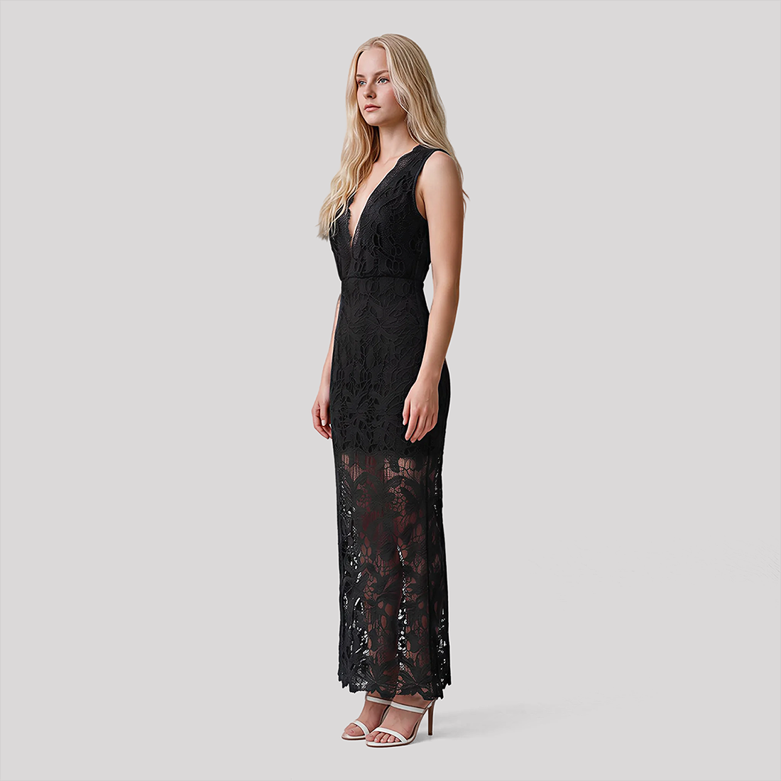 【Date Night】 Midi Asymmetrical Cuprammonium Regenerated Cellulose Elegant V-Neck Lace Sleeveless Boho Dress - MYTHSIS