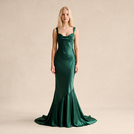 【Formal Evening】 Maxi Bodycon Polyester Glam Cowl Neck Spaghetti Strap Backless Spliced Dress - MYTHSIS