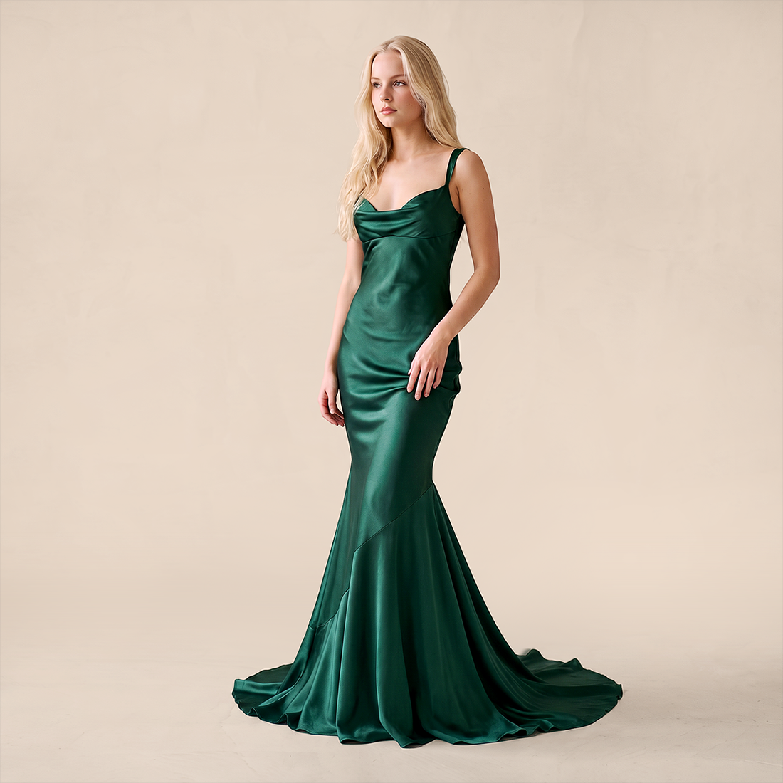 【Formal Evening】 Maxi Bodycon Polyester Glam Cowl Neck Spaghetti Strap Backless Spliced Dress - MYTHSIS