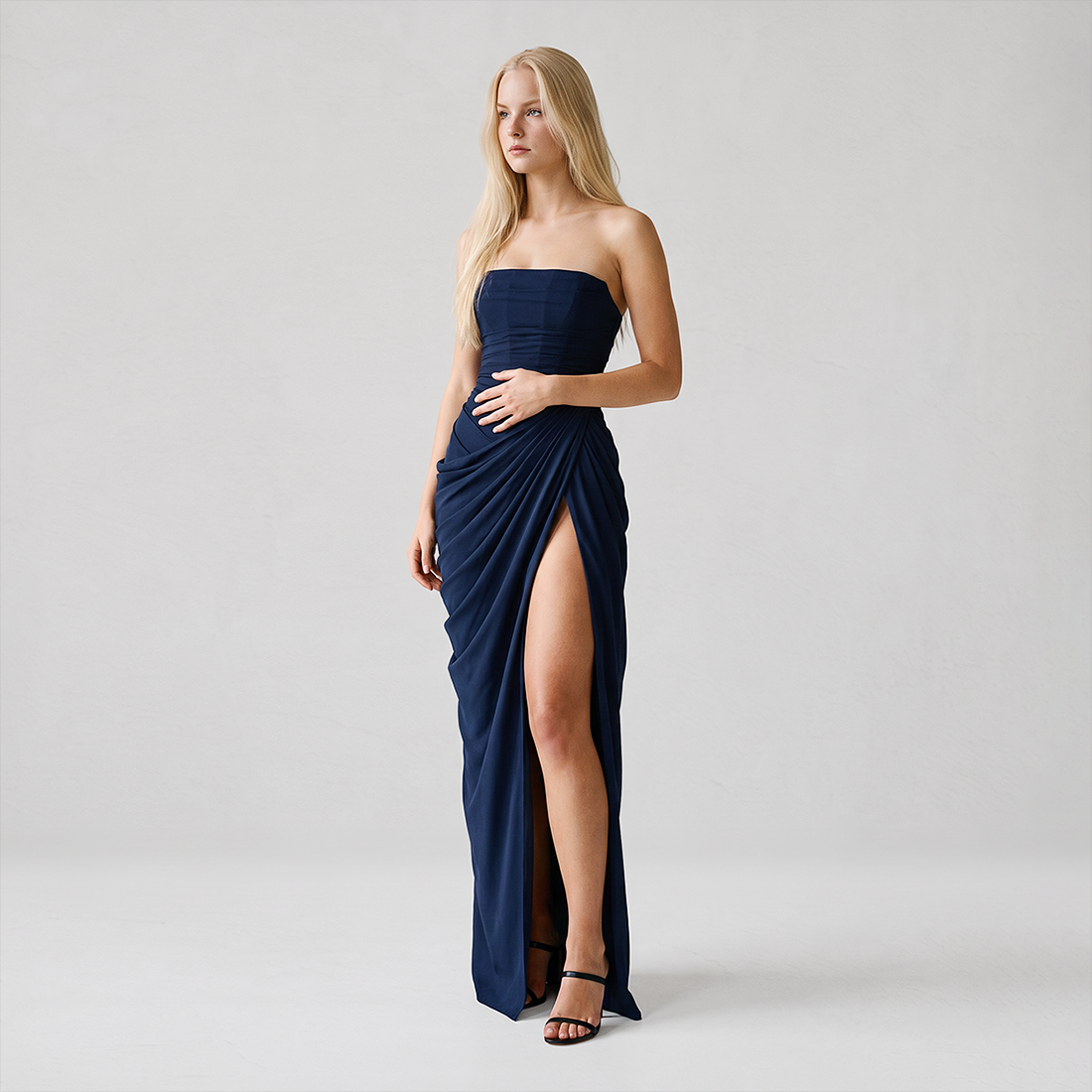【Formal Evening】 Maxi Bodycon Polyester Chiffon Elegant Off-Shoulder Pleated Backless Slit Dress - MYTHSIS