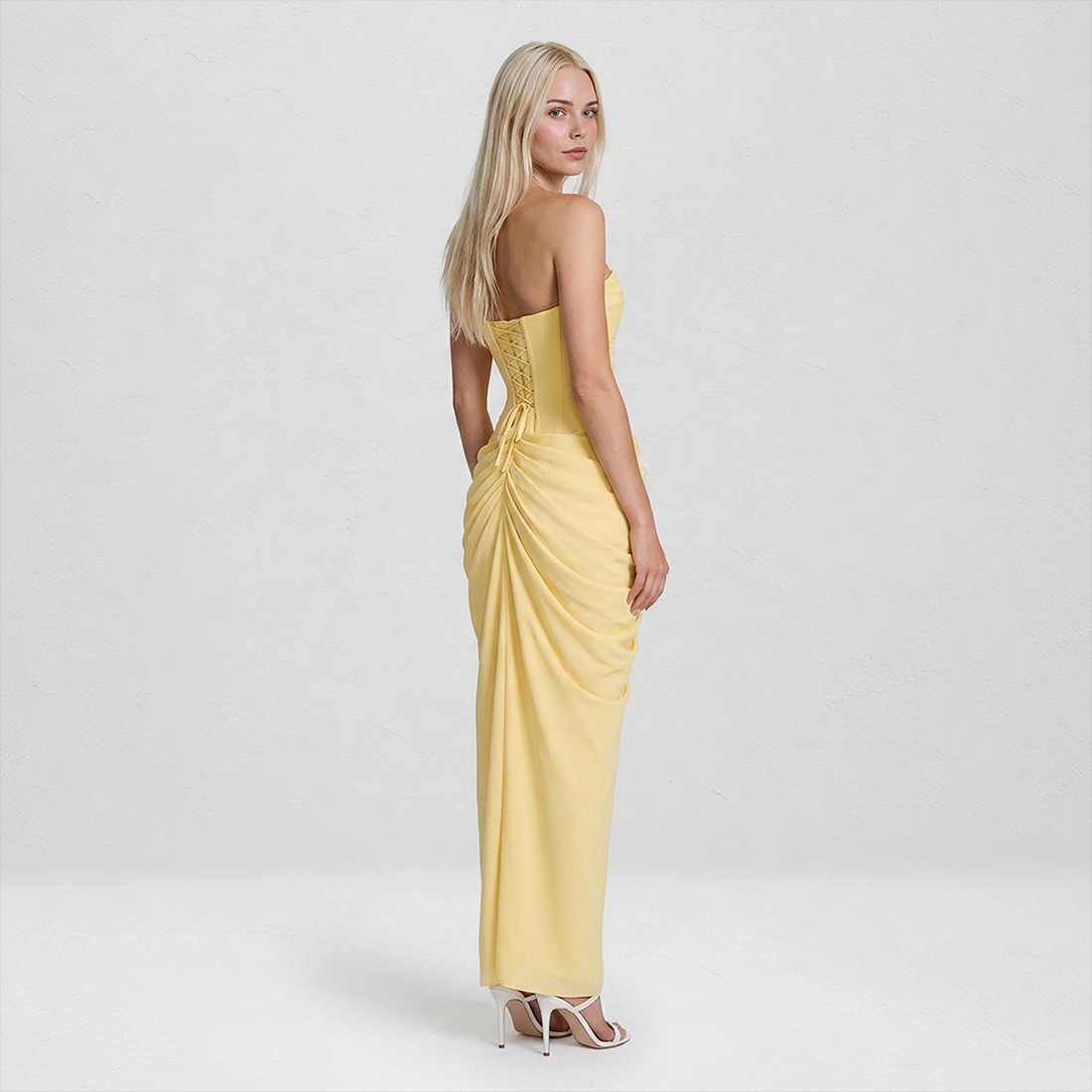 【Formal Evening】 Maxi Bodycon Polyester Chiffon Elegant Off-Shoulder Pleated Backless Slit Dress - MYTHSIS